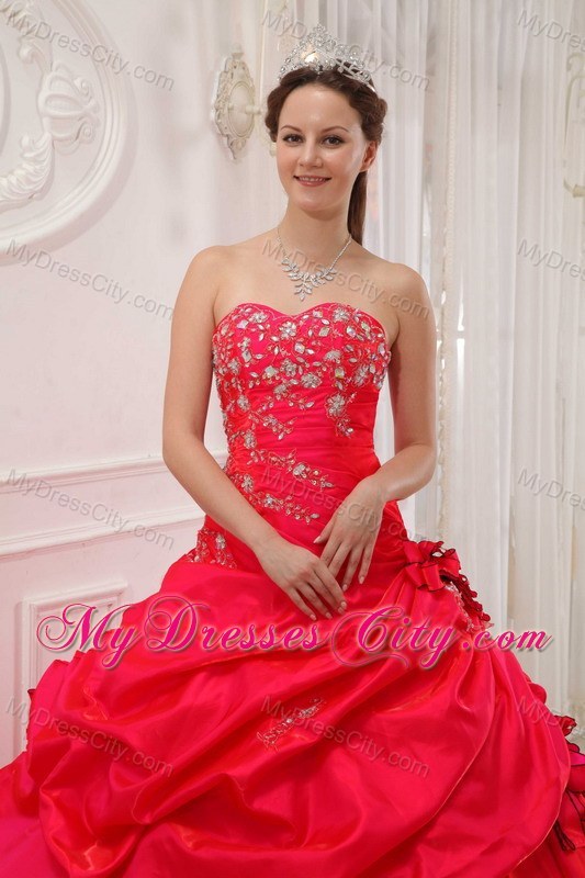 Red Sweetheart Taffeta Quinceanera Dress with Flowers