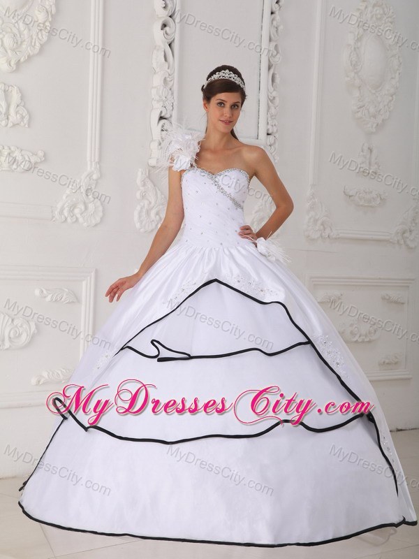 One Shoulder Flower Beading Quinceanera Dress in White