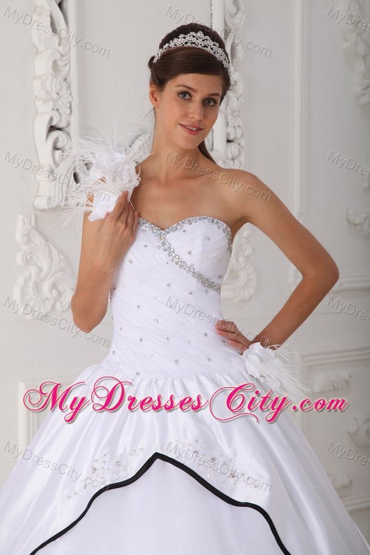 One Shoulder Flower Beading Quinceanera Dress in White