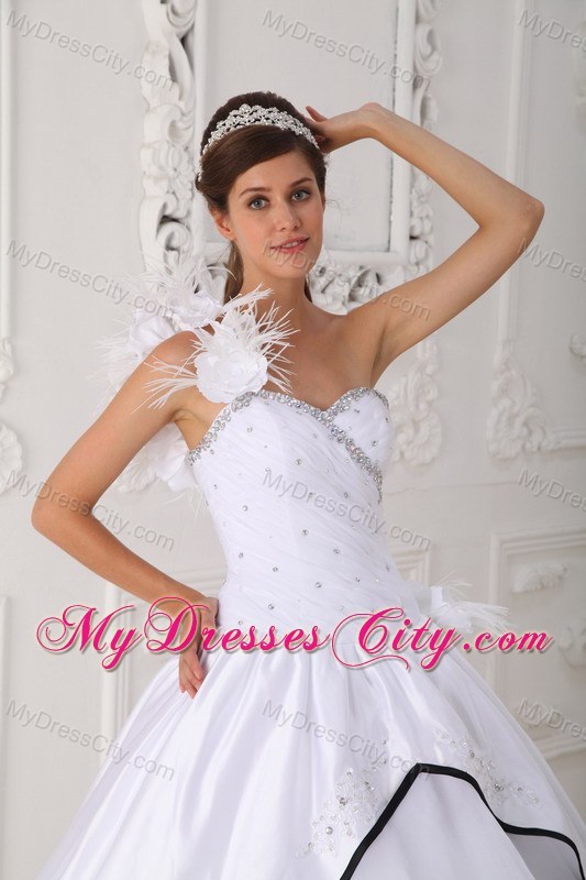 One Shoulder Flower Beading Quinceanera Dress in White