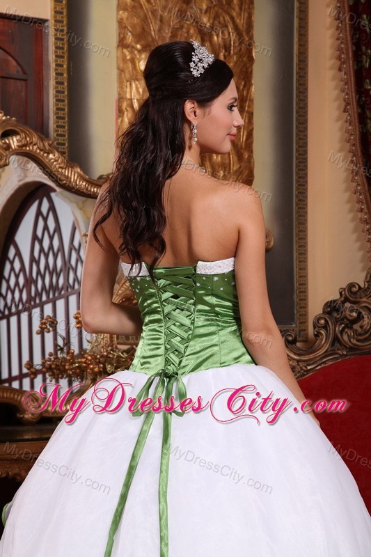 Spring Green and White Quinceanera Dress with Embroidery