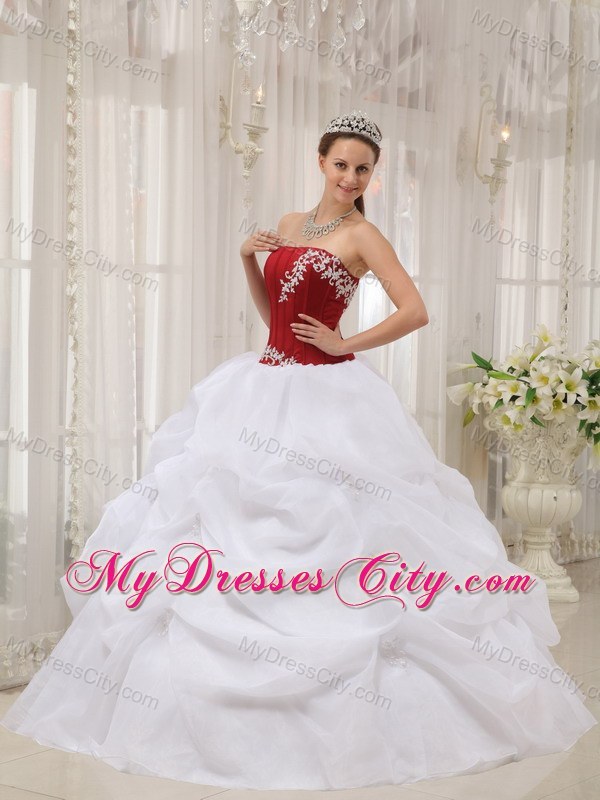 White and Wine Red Pick-ups Quinceanera Party Dress