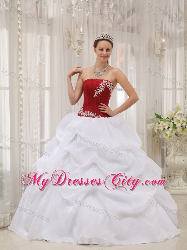 White and Wine Red Pick-ups Quinceanera Party Dress