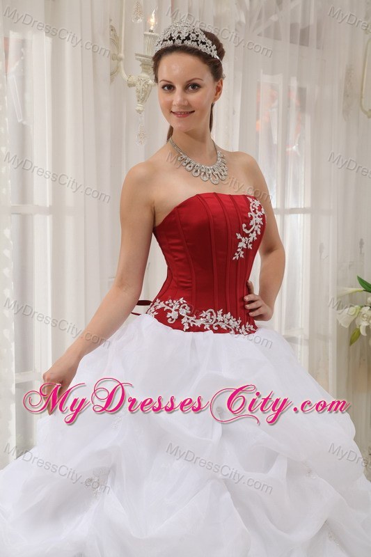 White and Wine Red Pick-ups Quinceanera Party Dress