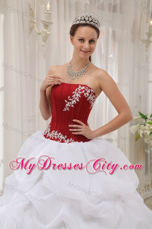 White and Wine Red Pick-ups Quinceanera Party Dress