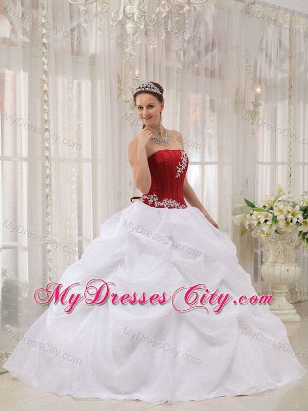 White and Wine Red Pick-ups Quinceanera Party Dress