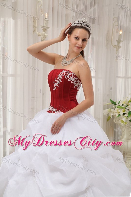 White and Wine Red Pick-ups Quinceanera Party Dress