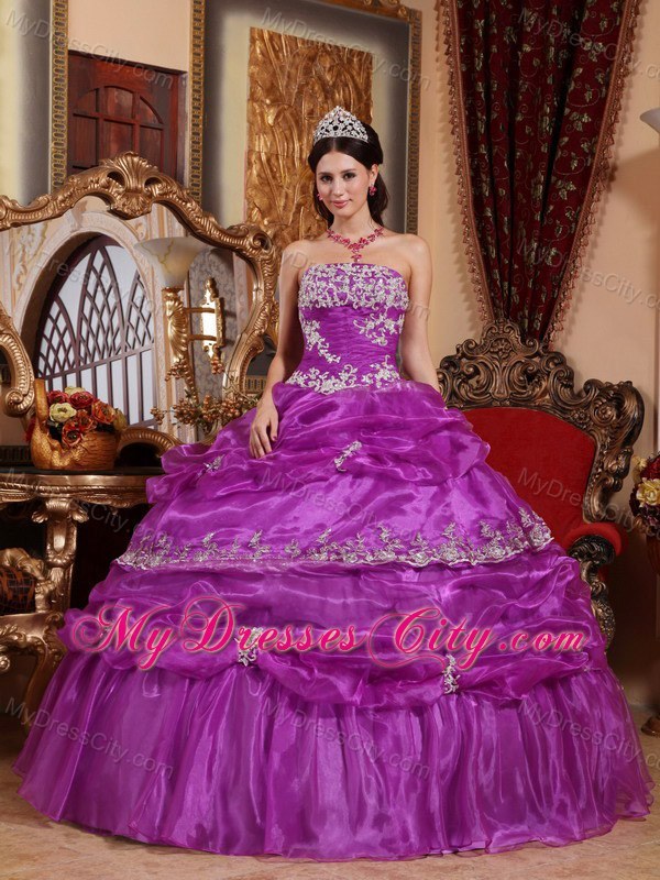 Organza Purple Corset Pick-ups Pretty Dress for Quince