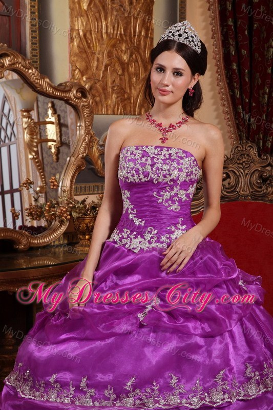 Organza Purple Corset Pick-ups Pretty Dress for Quince