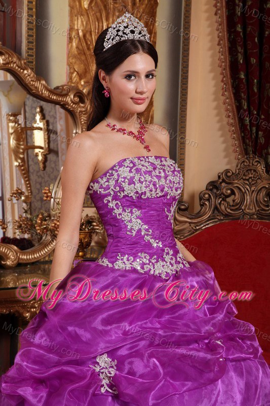 Organza Purple Corset Pick-ups Pretty Dress for Quince