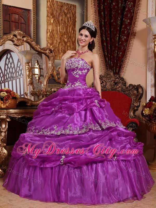 Organza Purple Corset Pick-ups Pretty Dress for Quince