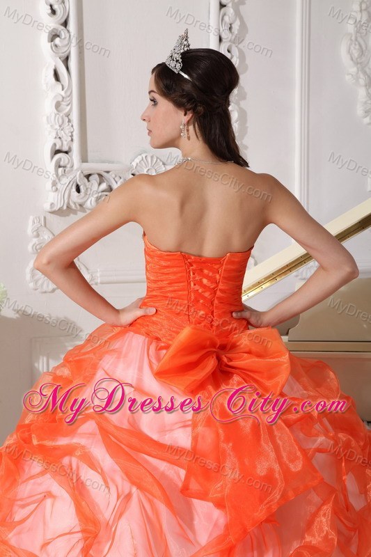 Orange and White Strapless Quinceanera Gowns with Appliques