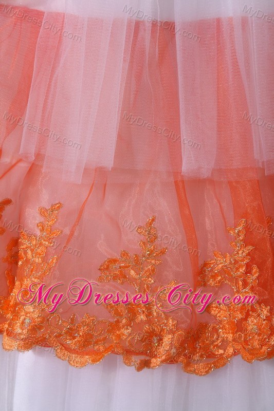 Orange and White Strapless Quinceanera Gowns with Appliques