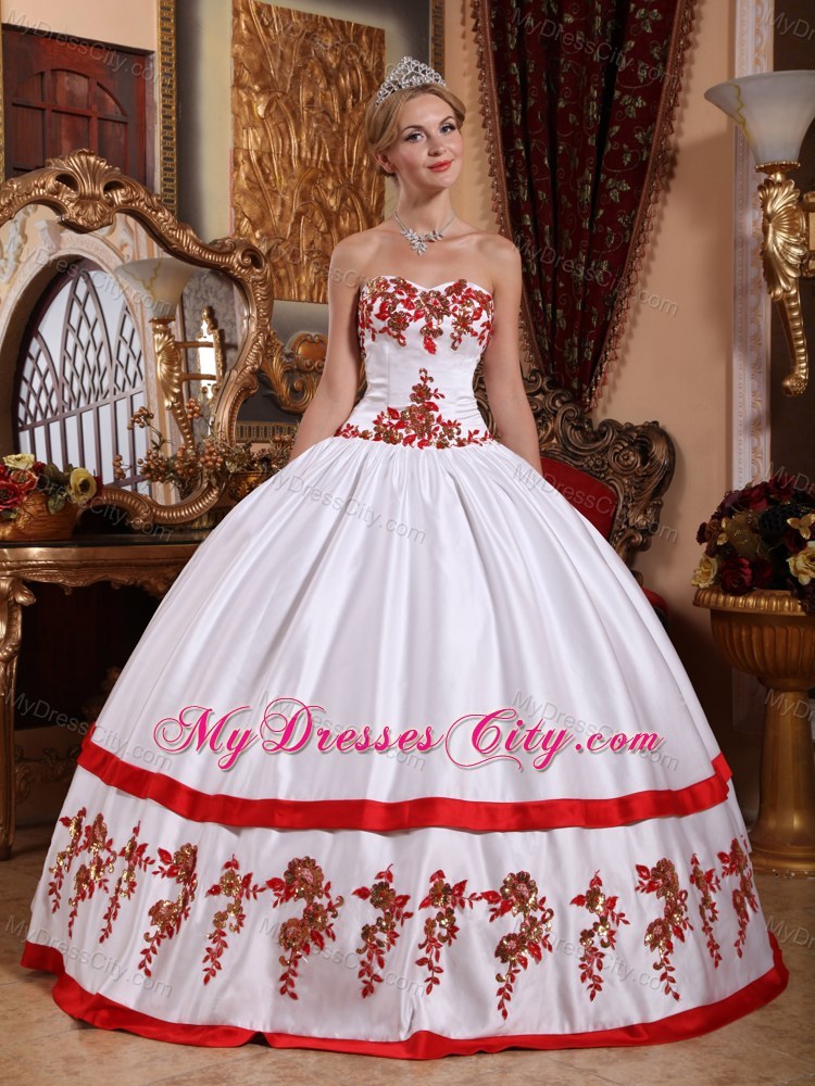 Satin White Custom Size Appliques Quinceanera Dresses