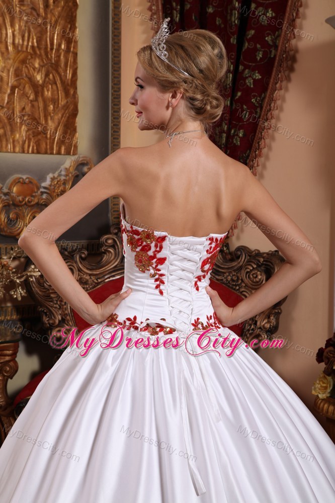 Satin White Custom Size Appliques Quinceanera Dresses