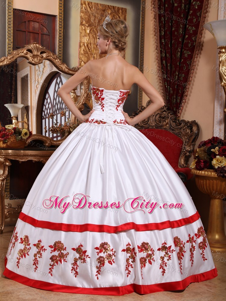 Satin White Custom Size Appliques Quinceanera Dresses