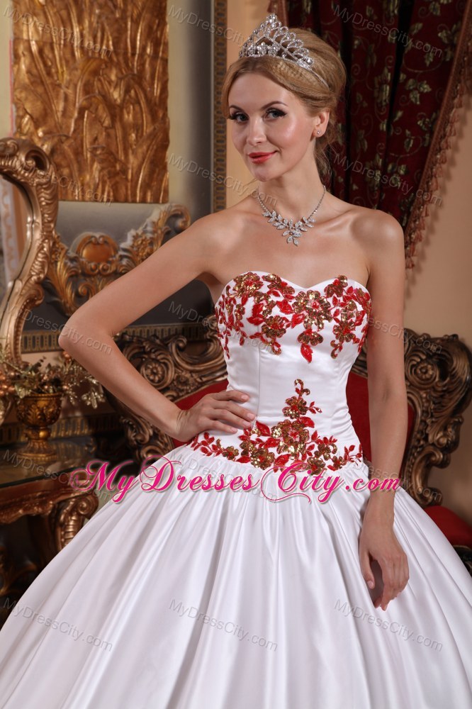 Satin White Custom Size Appliques Quinceanera Dresses