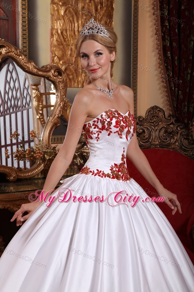 Satin White Custom Size Appliques Quinceanera Dresses