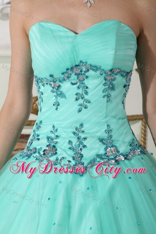 Ruches Sleeveless Sweetheart Apple Green Dress for Quince