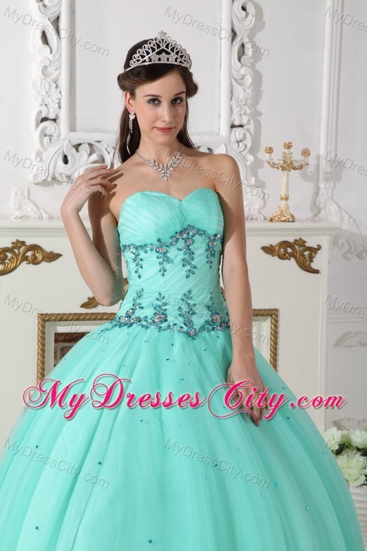 Ruches Sleeveless Sweetheart Apple Green Dress for Quince