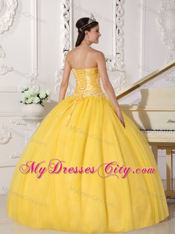 Exquisite Yellow Taffeta and Tulle Appliques Quinceanera Dress