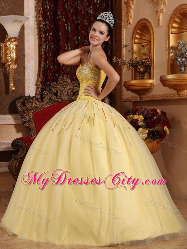 Light Yellow Swarovski Crystal Quinceanera Dress with Sequins