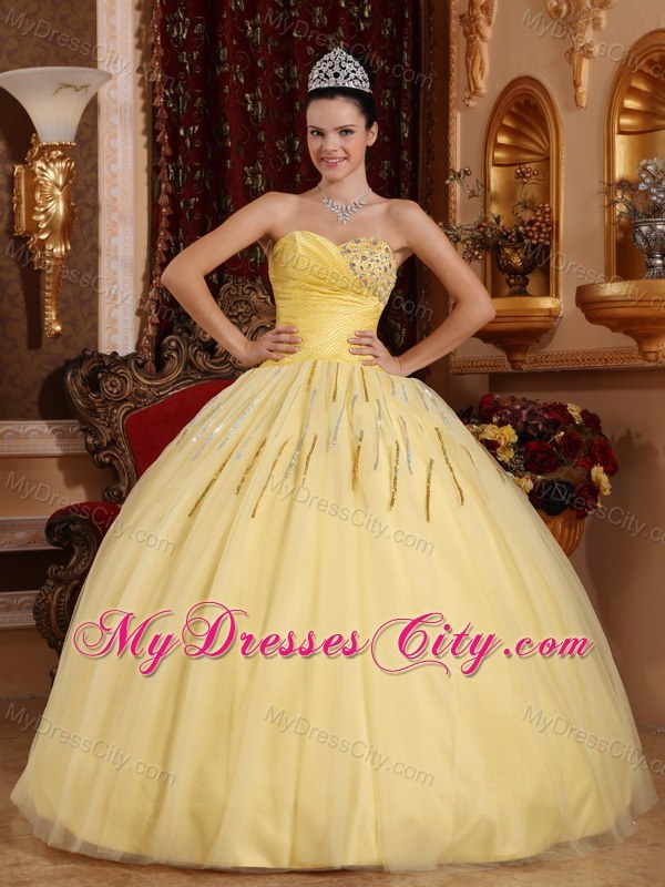 Light Yellow Swarovski Crystal Quinceanera Dress with Sequins