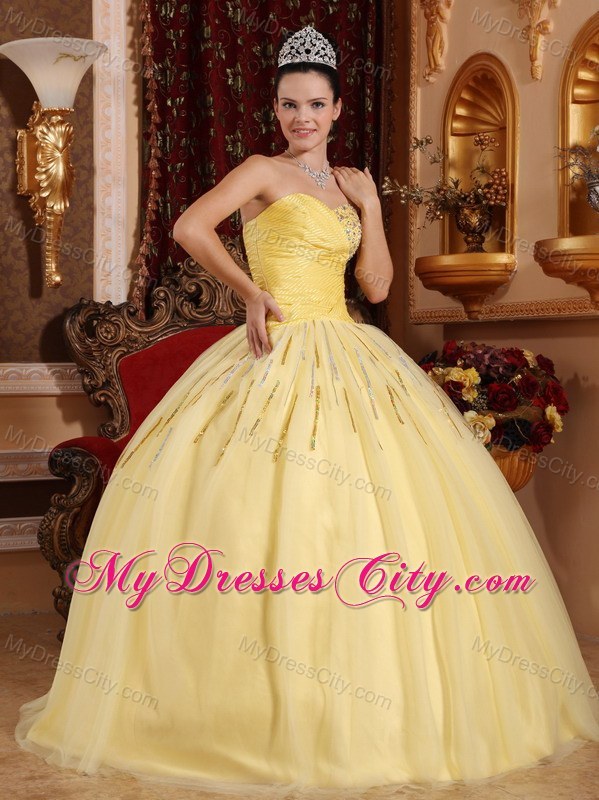 Light Yellow Swarovski Crystal Quinceanera Dress with Sequins