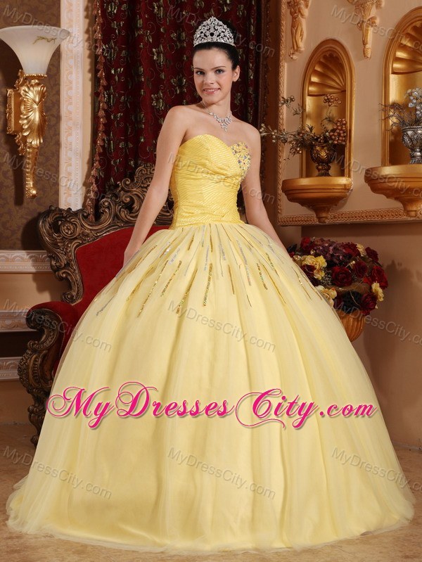 Light Yellow Swarovski Crystal Quinceanera Dress with Sequins