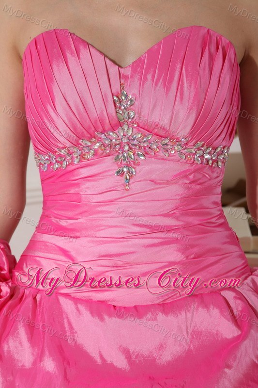 Rose Pink Sweetheart Hand Made Flowers Quinceanera Dress