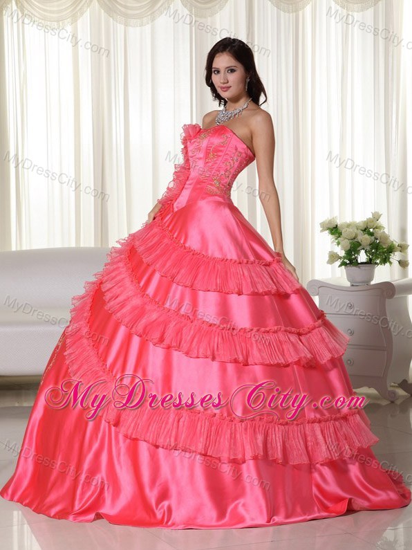 Strapless Embroidery Wholesale 2013 Coral Dress for Quinceanera