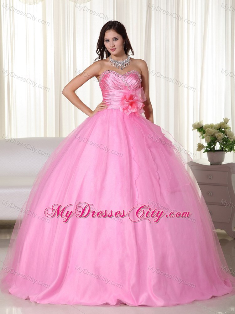 Rose Pink Sweetheart Handmade Flower Quinceanera Dresses Spring