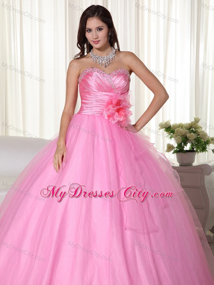 Rose Pink Sweetheart Handmade Flower Quinceanera Dresses Spring