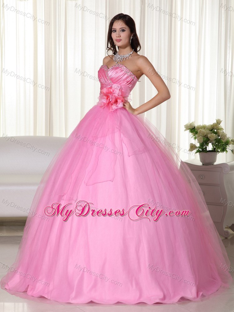 Rose Pink Sweetheart Handmade Flower Quinceanera Dresses Spring