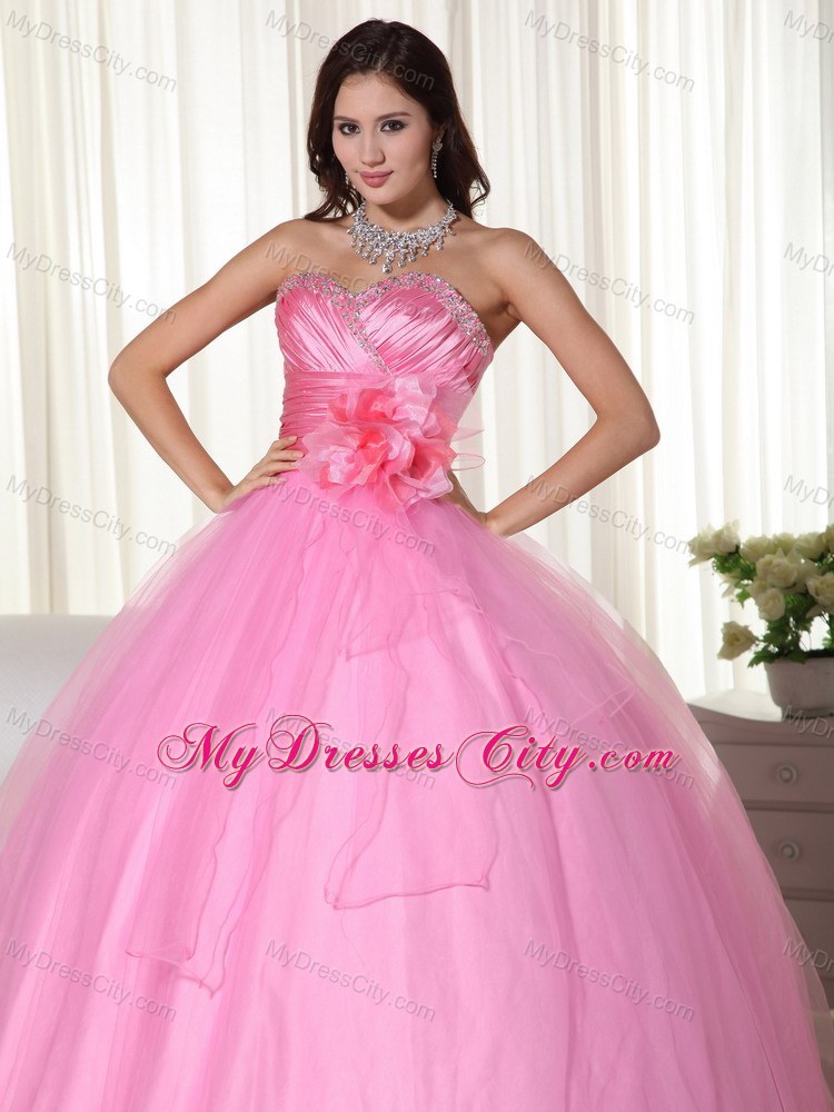 Rose Pink Sweetheart Handmade Flower Quinceanera Dresses Spring