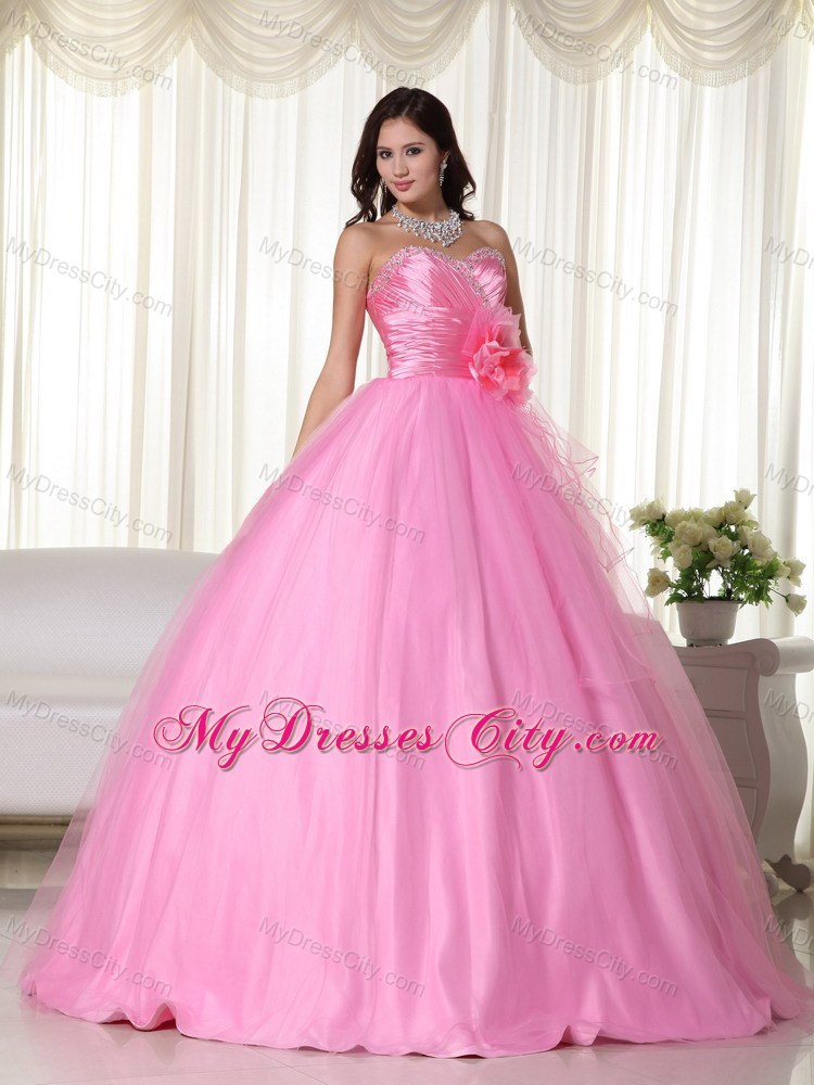 Rose Pink Sweetheart Handmade Flower Quinceanera Dresses Spring