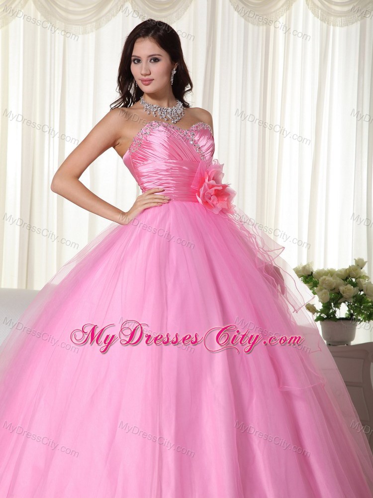 Rose Pink Sweetheart Handmade Flower Quinceanera Dresses Spring