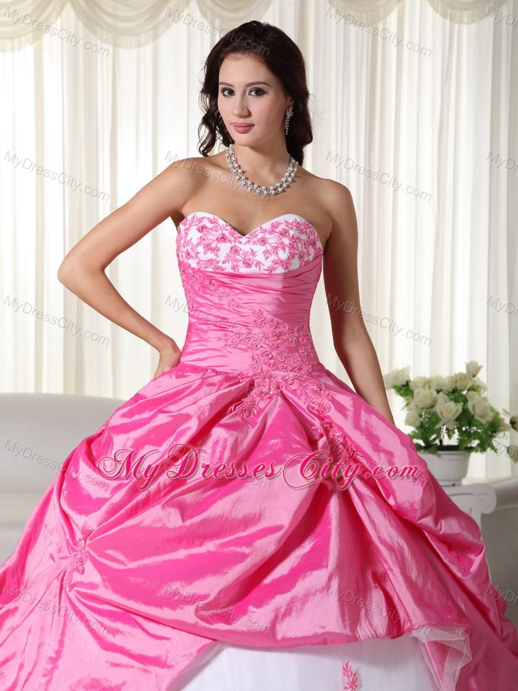 Noble Pink and White Sweetheart Taffeta Quinceanera for Girls