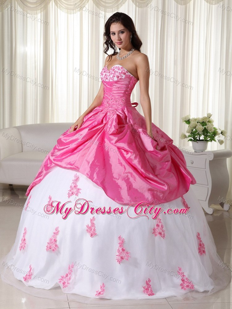 Noble Pink and White Sweetheart Taffeta Quinceanera for Girls