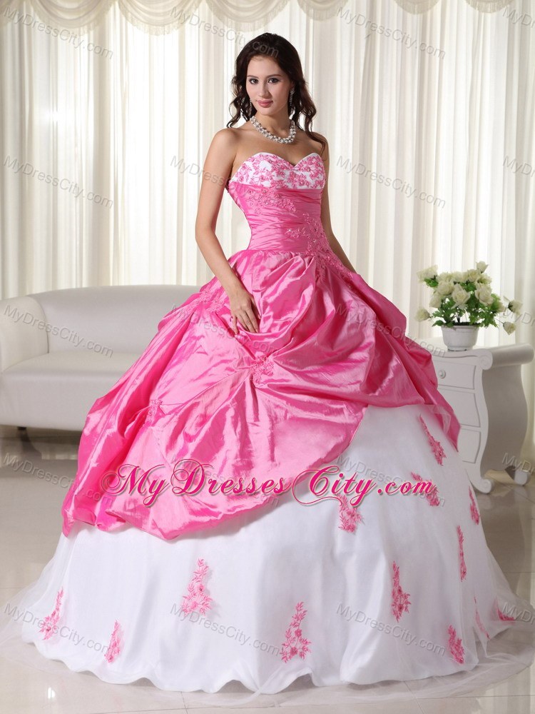 Noble Pink and White Sweetheart Taffeta Quinceanera for Girls