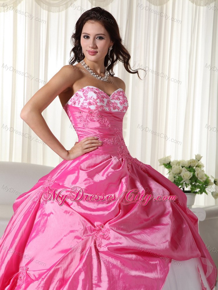 Noble Pink and White Sweetheart Taffeta Quinceanera for Girls