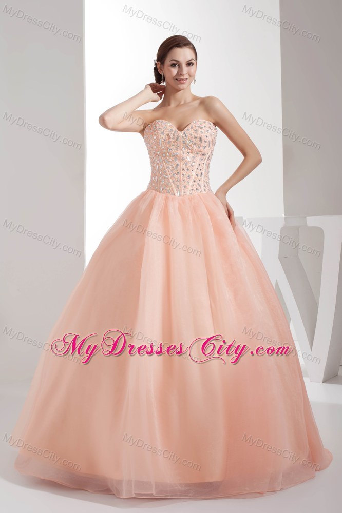 Sweetheart Rhinestone Peach Tulle Design 2013 Quinceanera Dress