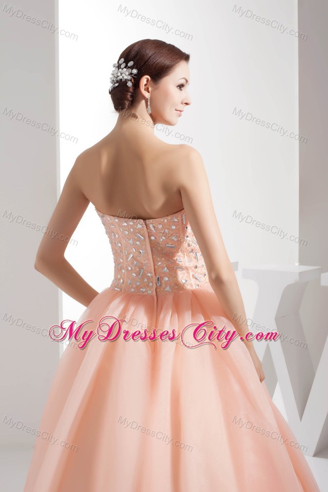 Sweetheart Rhinestone Peach Tulle Design 2013 Quinceanera Dress