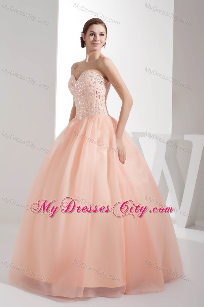 Sweetheart Rhinestone Peach Tulle Design 2013 Quinceanera Dress