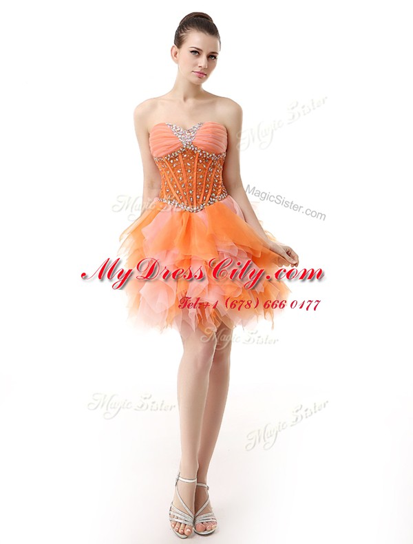 Amazing A-line Dress for Prom Multi-color Sweetheart Organza Sleeveless Knee Length Zipper