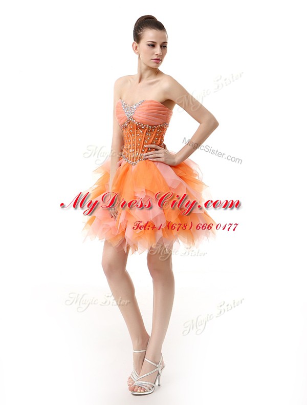 Amazing A-line Dress for Prom Multi-color Sweetheart Organza Sleeveless Knee Length Zipper