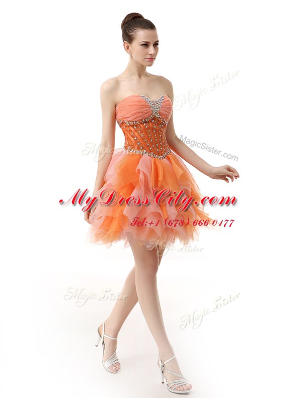 Amazing A-line Dress for Prom Multi-color Sweetheart Organza Sleeveless Knee Length Zipper