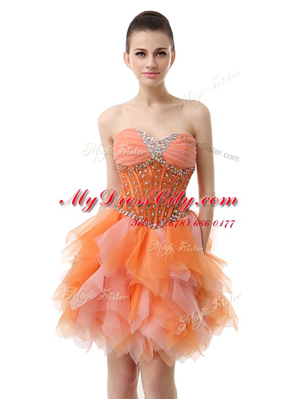 Amazing A-line Dress for Prom Multi-color Sweetheart Organza Sleeveless Knee Length Zipper