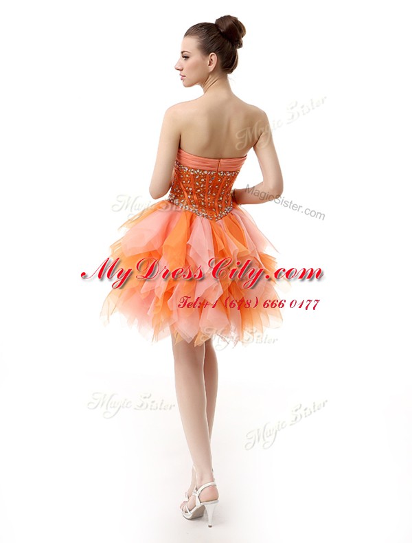 Amazing A-line Dress for Prom Multi-color Sweetheart Organza Sleeveless Knee Length Zipper