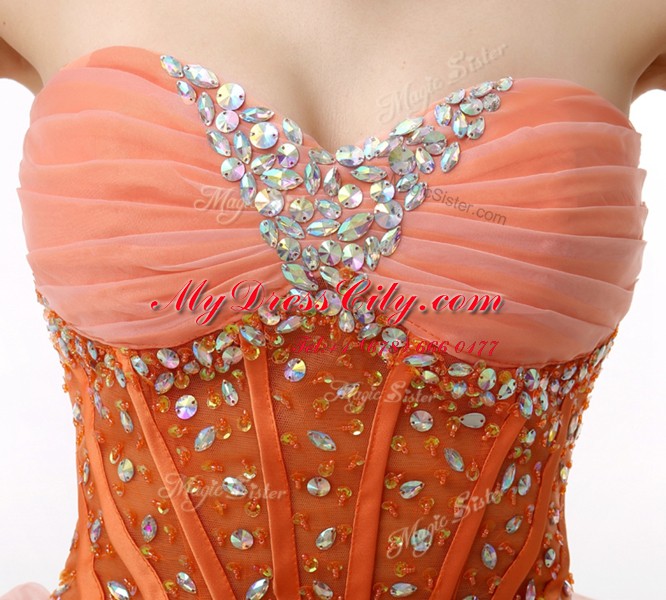 Amazing A-line Dress for Prom Multi-color Sweetheart Organza Sleeveless Knee Length Zipper